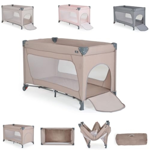 Cangaroo Reiselaufstall One Touch Räder Seiteneingang Matratze klappbar Tasche, Farbe:braun