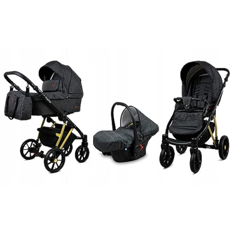 BabyLux® Bambimo Kinderwagen Set 3 in 1 - Marlux Magnetic - incl. Babywanne, Buggy Sportsitz, Auto-Babyschale - Autositz - Kinderwagenset - Kombikinderwagen mit Wickeltasche, Regenschutz usw.