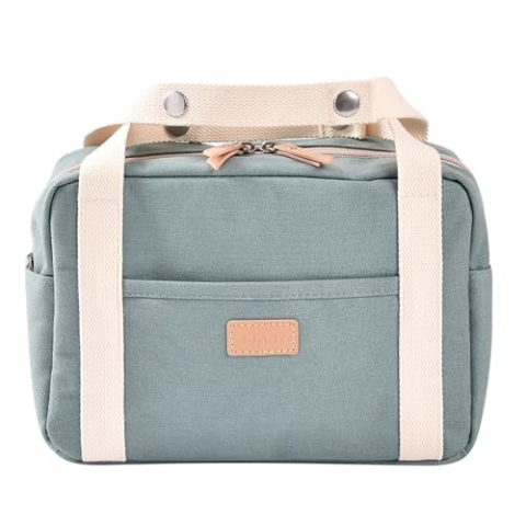 BÉABA, Kinderwagen-Organizer, Baby-Tasche, 5.1L, Kinderwagen- und Fahrradbefestigungen, 7 Taschen, Wasserdicht, Doppelter Reißverschluss, 100% Baumwolle, Mini Paris, Salbeigrün