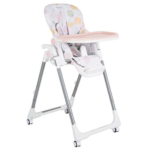 Moni Kinderhochstuhl Bueno faltbar mehrfach verstellbar Doppeltablett Räder Gurt, Farbe:rosa