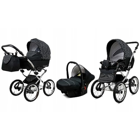 BabyLux® Bambimo Kinderwagen Set 3 in 1 - Margaret Exclusive - incl. Babywanne, Buggy Sportsitz, Auto-Babyschale - Autositz - Kinderwagenset - Kombikinderwagen mit Wickeltasche, Regenschutz usw.