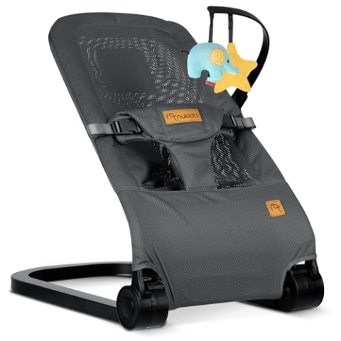 Nukido Babywippe Baby Wippe Babyschaukel Babyliege Bis 9 kg 2in1 Montessori Spielzeug Metallrahmen Stabiler Kunststoff Sicherheitsgurte Verstellbar Baby Bounce Dunkelgrau