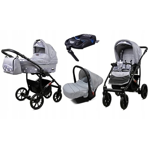 BabyLux® Kinderwagen Set 4 in 1 - Largo - incl. Babywanne, Buggy Sportsitz, Auto-Babyschale, ISOFIX-Basisstation - Autositz - Kinderwagenset - Kombikinderwagen mit Wickeltasche usw.
