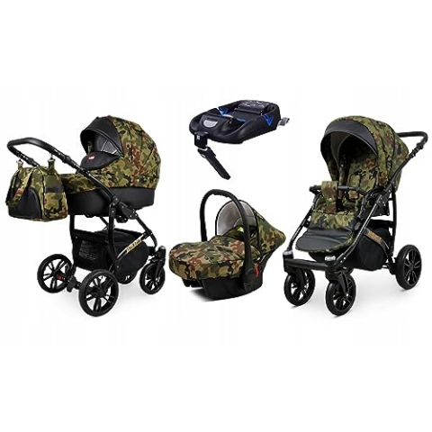 BabyLux® Bambimo Kinderwagen Set 3 in 1 - Optimal - incl. Babywanne, Buggy Sportsitz, Auto-Babyschale - Autositz - Kinderwagenset - Kombikinderwagen mit Wickeltasche, Regenschutz usw.