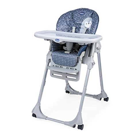 Chicco Polly Easy Kinderhochstuhl und Babywippe mit verstellbarer Höhe und Fußstütze, 4 Räder, kompaktes Schließen von 6 Monaten bis 3 Jahren Pinguin, 15 kg, 1 Stück (1er Pack)