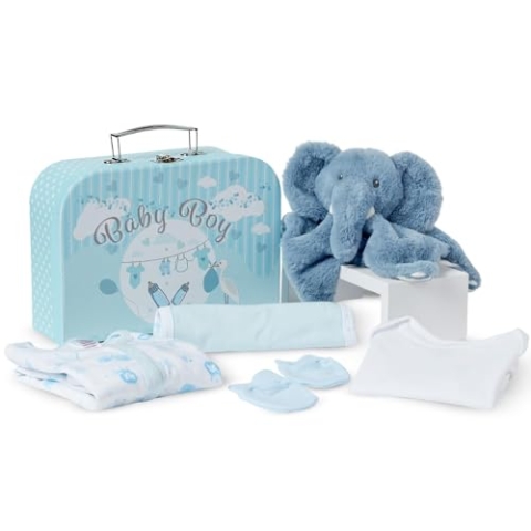 Baby Box Shop Geschenk zur Babyparty Junge - 7 Baby Geschenkset Junge, Geschenk Neugeborenes Junge - Baby Geschenk Junge Set, Geschenkset Für Neugeborene, Babybox Geschenk - Newborn Baby Set - Blau