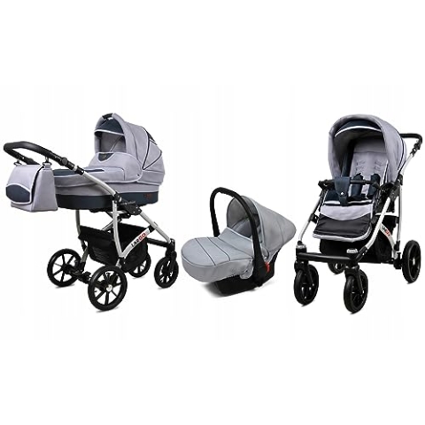 BabyLux® Bambimo Kinderwagen Set 3 in 1 - Largo - incl. Babywanne, Buggy Sportsitz, Auto-Babyschale - Autositz - Kinderwagenset - Kombikinderwagen mit Wickeltasche, Regenschutz usw.
