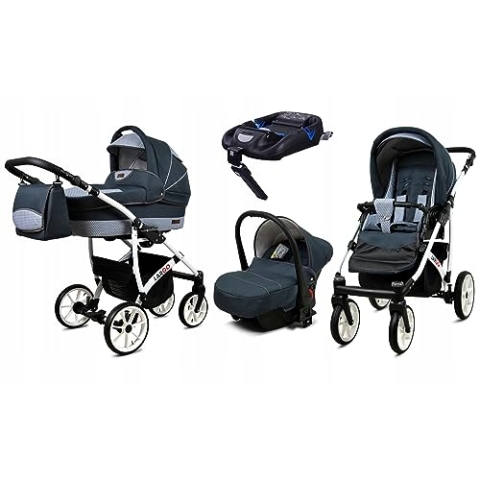 BabyLux® Kinderwagen Set 4 in 1 - Largo - incl. Babywanne, Buggy Sportsitz, Auto-Babyschale, ISOFIX-Basisstation - Autositz - Kinderwagenset - Kombikinderwagen mit Wickeltasche usw.