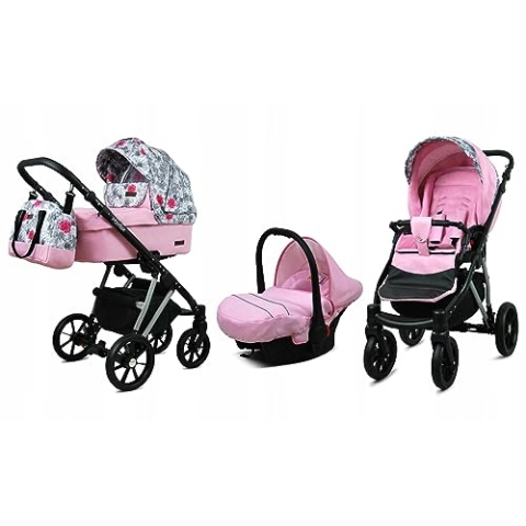 BabyLux® Bambimo Kinderwagen Set 3 in 1 - Marlux Magnetic - incl. Babywanne, Buggy Sportsitz, Auto-Babyschale - Autositz - Kinderwagenset - Kombikinderwagen mit Wickeltasche, Regenschutz usw.