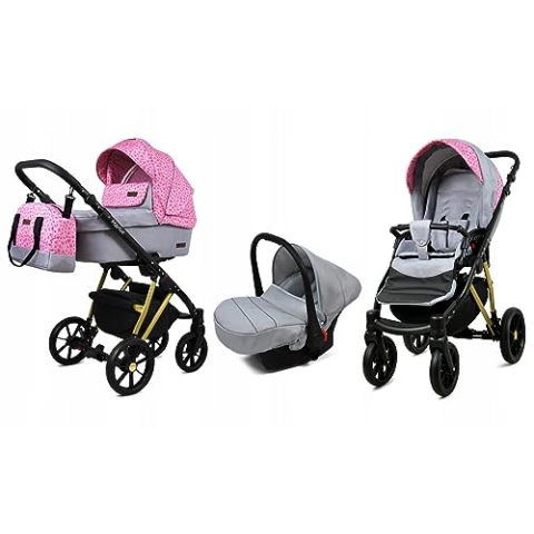 BabyLux® Bambimo Kinderwagen Set 3 in 1 - Marlux Magnetic - incl. Babywanne, Buggy Sportsitz, Auto-Babyschale - Autositz - Kinderwagenset - Kombikinderwagen mit Wickeltasche, Regenschutz usw.