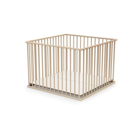WEBABY - Laufstall Baby Holz 100x100 Buche Natur |Laufgitter XXL mit Boden 3 Stufen Höhenverstellbar| Weniger als 24 Monate alt