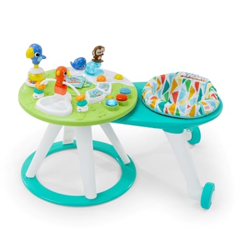 Bright Starts, Around We Go Tropic Cool 2-in-1 Spielstation & Lauflernwagen, Spieletisch mit Lichtern & Musik, 10 Aktivität Spielzeug, motorische Entwicklung, Grün, ab 6 Monaten