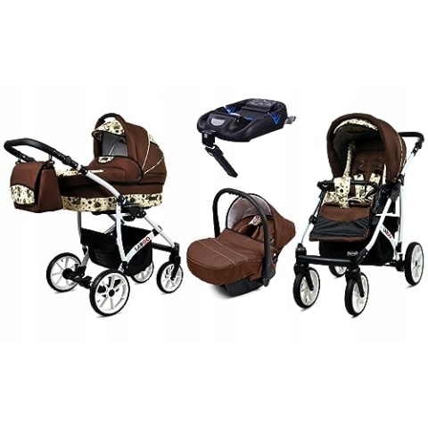 BabyLux® Kinderwagen Set 4 in 1 - Largo - incl. Babywanne, Buggy Sportsitz, Auto-Babyschale, ISOFIX-Basisstation - Autositz - Kinderwagenset - Kombikinderwagen mit Wickeltasche usw.