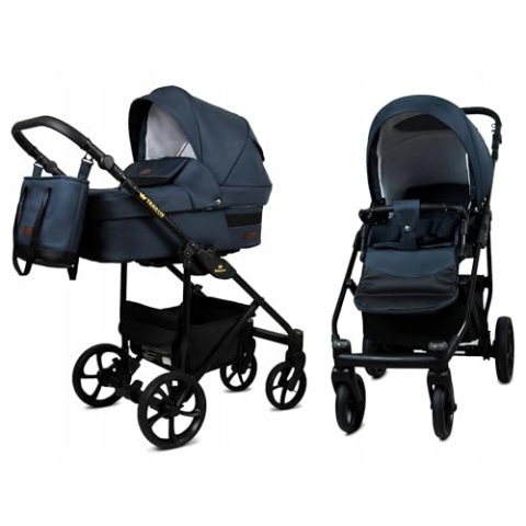 BabyLux® Kinderwagen Set 2 in 1 - Trailux - Antracyt - incl. Babywanne, Buggy Sportsitz - Kinderwagenset - Kombikinderwagen mit Wickeltasche, Regenschutz, Moskitonetz, Cupholder usw.