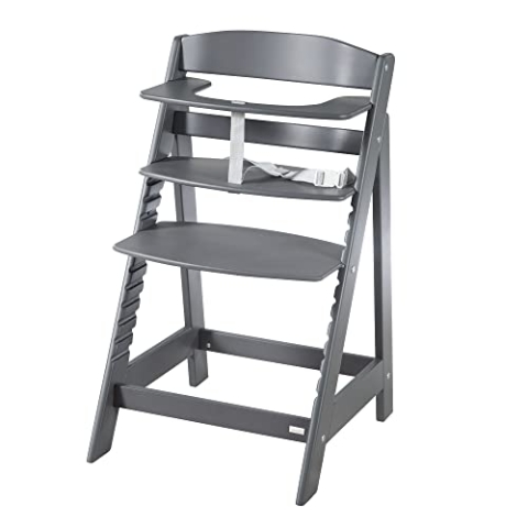 roba Babyhochstuhl Sit Up Flex - Mitwachsender Hochstuhl aus Holz - Verstellbarer Kinderhochstuhl mit Schrittgurt - ab 6 Monaten bis 70 kg - Anthrazit