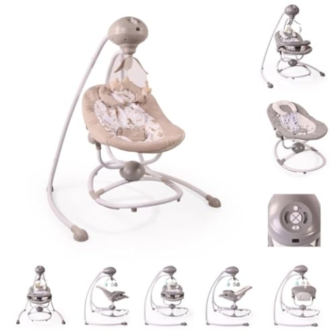 Cangaroo Babywippe Woodsy 2 in 1, Remote, 12 Melodien, Timer, 5 Stufen, Mobile beige
