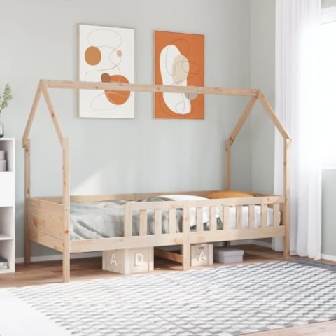vidaXL Kinderbett, Hausbett mit Rausfallschutz Lattenrost, Spielbett für Jungen Mädchen, Holzbett Bett Kinderzimmer, 90x200cm Massivholz Kiefer