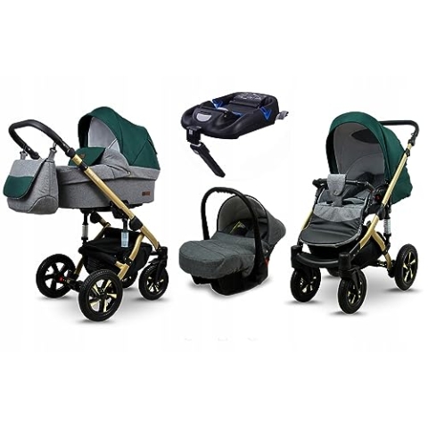 BabyLux® Kinderwagen Set 4 in 1 - Sky Lark - incl. Babywanne, Buggy Sportsitz, Auto-Babyschale, ISOFIX-Basisstation - Autositz - Kinderwagenset - Kombikinderwagen mit Wickeltasche usw.