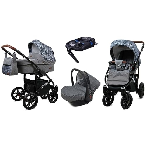BabyLux® Kinderwagen Set 4 in 1 - Optimal - incl. Babywanne, Buggy Sportsitz, Auto-Babyschale, ISOFIX-Basisstation - Autositz - Kinderwagenset - Kombikinderwagen mit Wickeltasche usw.
