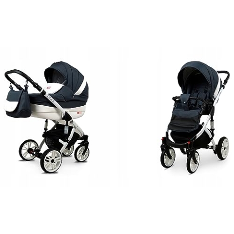 BabyLux® Bambimo Kinderwagen Set 2 in 1 - Lilly - incl. Babywanne, Buggy Sportsitz - Kinderwagenset - Kombikinderwagen mit Wickeltasche, Regenschutz, Moskitonetz, Cupholder usw.