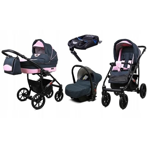 BabyLux® Kinderwagen Set 4 in 1 - Largo - incl. Babywanne, Buggy Sportsitz, Auto-Babyschale, ISOFIX-Basisstation - Autositz - Kinderwagenset - Kombikinderwagen mit Wickeltasche usw.