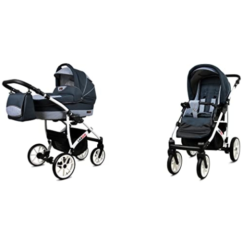 BabyLux Largo 2-in-1 Baby Kinderwagen Tief und Kinderwagen mit Zubehör Verstellbar und faltbar Aluminiumkonstruktion Wasserdicht Nicht abnehmbare Räder Mint