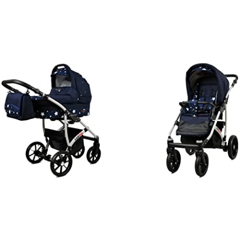 BabyLux Largo 2-in-1 Baby Kinderwagen Tief und Kinderwagen mit Zubehör Verstellbar und faltbar Aluminiumkonstruktion Wasserdicht Nicht abnehmbare Räder Olive Black Silver Frame