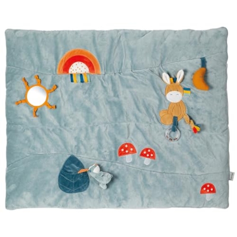 Nattou Rechteckige Krabbeldecke mit verschiedenen Aktivitäten, Aus Polyester, Ca. 80 x 100 cm, Felix und Leo, Bunt