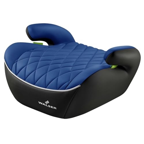 WALSER Premium Kinder Sitzerhöhung Auto Andy, Qualitätssieger Sehr Gut* Kindersitz Auto leicht waschbar, Kindersitzerhöhung Auto 125-150 cm neueste Norm ECE R 129 Sitzerhöhung Auto Kinder schwarz/blau