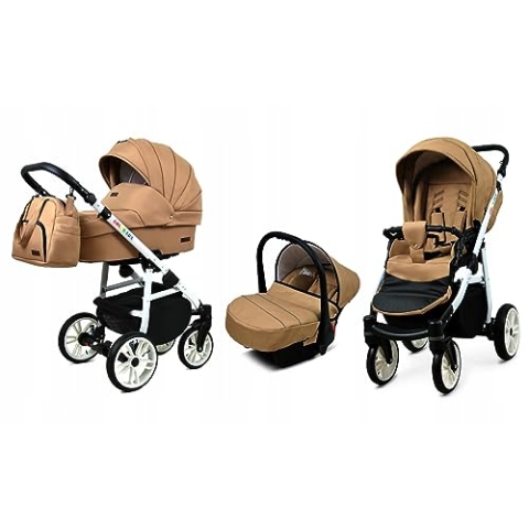 BabyLux® Bambimo Kinderwagen Set 3 in 1 - Color Lux - incl. Babywanne, Buggy Sportsitz, Auto-Babyschale - Autositz - Kinderwagenset - Kombikinderwagen mit Wickeltasche, Regenschutz usw.