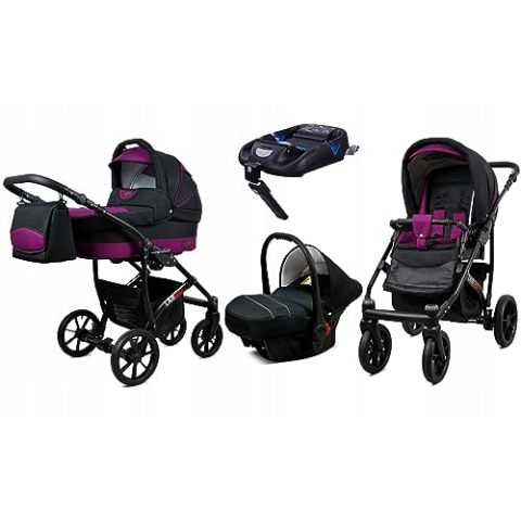 BabyLux® Kinderwagen Set 4 in 1 - Largo - incl. Babywanne, Buggy Sportsitz, Auto-Babyschale, ISOFIX-Basisstation - Autositz - Kinderwagenset - Kombikinderwagen mit Wickeltasche usw.
