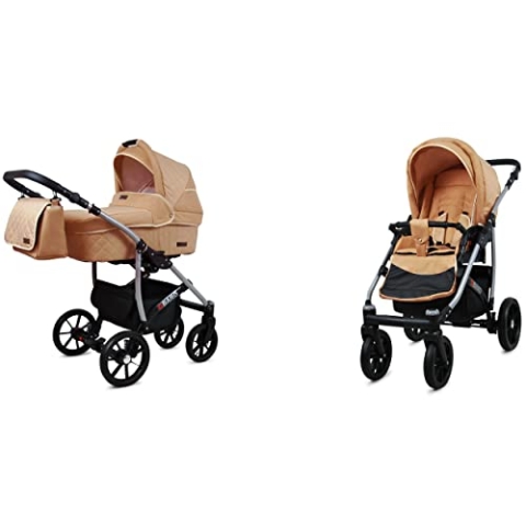BabyLux Qbaro 2-in-1 Baby Kinderwagen Tief und Kinderwagen mit Zubehör Verstellbar und faltbar Aluminiumkonstruktion Wasserdicht Nicht abnehmbare Räder Chili