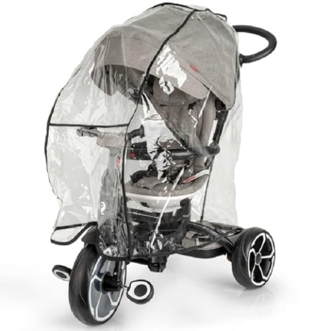 QPlay Regenschutz für Kinderwagen, universal, Kunststoff, Regenschutz, Universal-Blase, transparenter Kunststoff, ohne schädliche Substanzen, ideal für Spaziergänge bei schlechtem Wetter