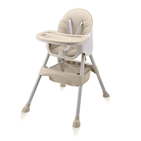 Baby Vivo Hochstuhl 2in1 Baby Kinder Babyhochstuhl Kombihochstuhl - Abnehmbares Verstellbares Tablett - mit Hängekorb - Oscar in Beige