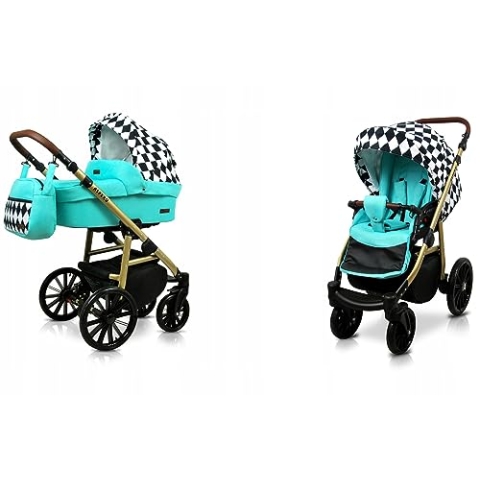 BabyLux® Bambimo Kinderwagen Set 2 in 1 - Aspero - incl. Babywanne, Buggy Sportsitz - Kinderwagenset - Kombikinderwagen mit Wickeltasche, Regenschutz, Moskitonetz, Cupholder usw.