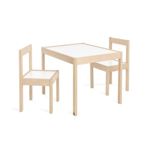 PINOLINO Kindersitzgruppe Olaf, 3-teilig, aus Holz, 2 Stühle & 1 Tisch, für Kinder ab 2 Jahren, klar lackiert und Dekor Uni, weiß, Maltisch für Kinder