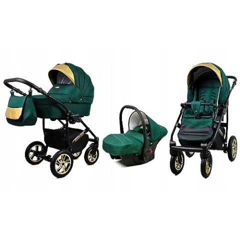 BabyLux® Bambimo Kinderwagen Set 3 in 1 - Gold Lux - incl. Babywanne, Buggy Sportsitz, Auto-Babyschale - Autositz - Kinderwagenset - Kombikinderwagen mit Wickeltasche, Regenschutz usw.
