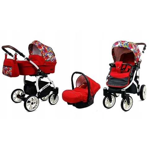 BabyLux® Bambimo Kinderwagen Set 3 in 1 - Optimal - incl. Babywanne, Buggy Sportsitz, Auto-Babyschale - Autositz - Kinderwagenset - Kombikinderwagen mit Wickeltasche, Regenschutz usw.