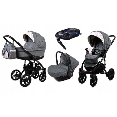 BabyLux® Kinderwagen Set 4 in 1 - Lumio - incl. Babywanne, Buggy Sportsitz, Auto-Babyschale, ISOFIX-Basisstation - Autositz - Kinderwagenset - Kombikinderwagen mit Wickeltasche usw.