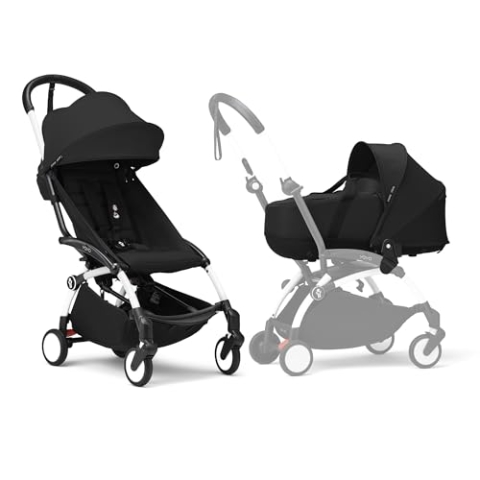 Stokke YOYO3 Kinderwagen mit Liegewanne - Enthält weißem Rahmen, YOYO 6 + Textilset (Schwarz) & Liegewanne (Schwarz)