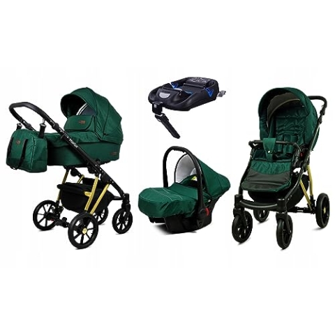 BabyLux® Kinderwagen Set 4 in 1 - Marlux Magnetic - incl. Babywanne, Buggy Sportsitz, Auto-Babyschale, ISOFIX-Basisstation - Autositz - Kinderwagenset - Kombikinderwagen mit Wickeltasche usw.