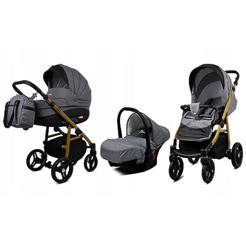 BabyLux® Bambimo Kinderwagen Set 3 in 1 - Axel - incl. Babywanne, Buggy Sportsitz, Auto-Babyschale - Autositz - Kinderwagenset - Kombikinderwagen mit Wickeltasche, Regenschutz usw.