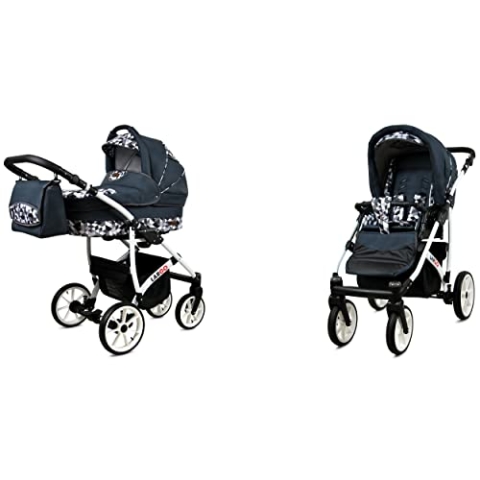 BabyLux Largo 2-in-1 Baby Kinderwagen Tief und Kinderwagen mit Zubehör Verstellbar und faltbar Aluminiumkonstruktion Wasserdicht Nicht abnehmbare Räder Grey Light Pink
