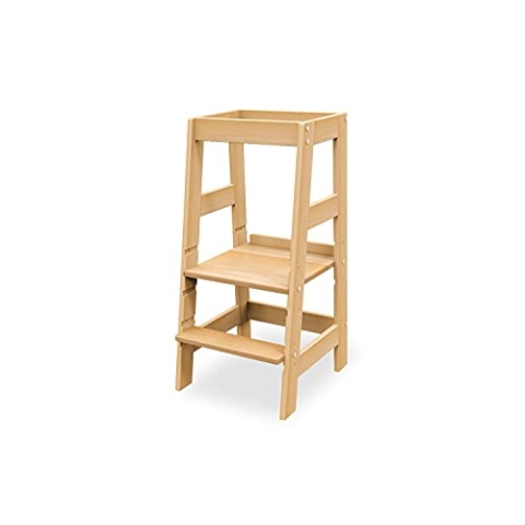Lernturm Fino von Pinolino, höhenverstellbarer Hochstuhl, Montessori, Learning Tower, Küchenturm aus Natur Holz, Kleinkind Stabiler Lernstuhl für Küche, Baby Sicherheit, unbehandelt, braun