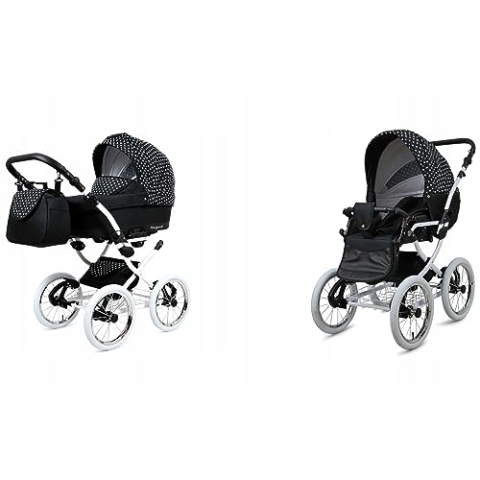 BabyLux® Bambimo Kinderwagen Set 2 in 1 - Margaret White - incl. Babywanne, Buggy Sportsitz - Kinderwagenset - Kombikinderwagen mit Wickeltasche, Regenschutz, Moskitonetz, Cupholder usw.