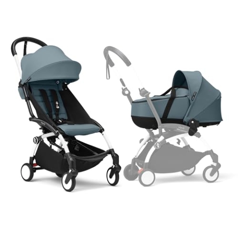 Stokke YOYO3 Kinderwagen mit Liegewanne - Enthält weißem Rahmen, YOYO 6 + Textilset (Aqua) & Liegewanne (Aqua)
