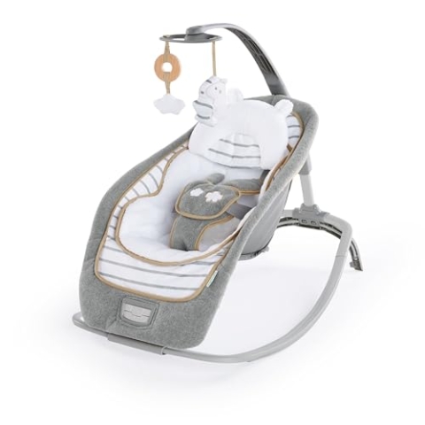 Ingenuity Bella Teddy Babywippe & Babyschaukel, Plüschsitz, Vibration, Musik, klappbar, ab Geburt bis 30 Monate, max. 18 kg