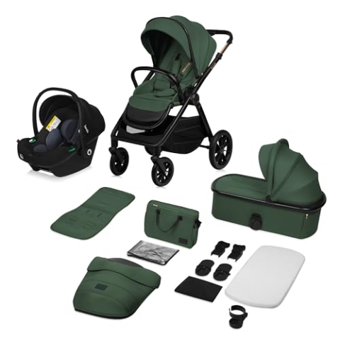 LIONELO LAYLA 3 in 1 Kombikinderwagen Kinderwagen 0-48 Monate bis 22 kg, Babywanne bis 9 kg, Autositz bis 13 kg, AiryDots, 360° Schwenkbare PU-Räder, Vollständige Federung, XXL Verdeck Buggy