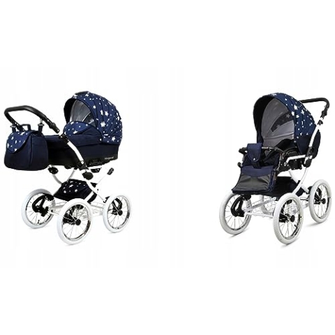 BabyLux® Bambimo Kinderwagen Set 2 in 1 - Margaret White - incl. Babywanne, Buggy Sportsitz - Kinderwagenset - Kombikinderwagen mit Wickeltasche, Regenschutz, Moskitonetz, Cupholder usw.