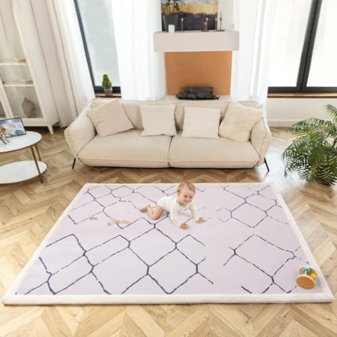 Wolkenweiche Spielmatte Baby 200x150x2,5cm – Kinderzimmer Teppich mit hochwertigem Memory-Schaum – Krabbelmatte Baby mit Rutschfester Unterseite – Krabbeldecke, Kinderteppich, Tatami Matte